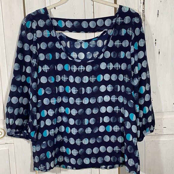 HD in Paris Tops - Anthropologie HD in Paris 100% Silk Cut Out Back Moon Phase Blouse in Blue Sz M